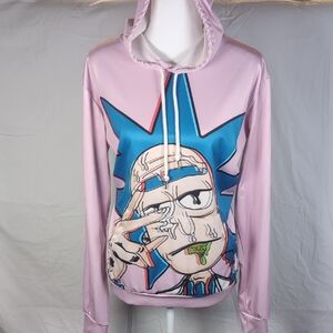Pink Graphic Hoodie with 3D Cartoon Design Rick And Morty